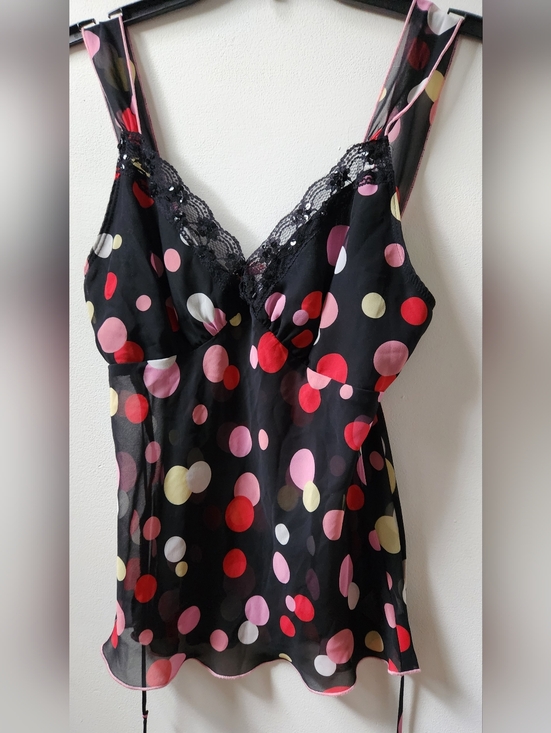 Elle Other - Elle Black Sheer Polka Dot Lace Trim Chemise in Pink Red Cream White